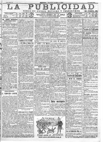 'La publicidad  : diario de avisos noticias y telegramas. Eco fiel de la opinión y verdadero defensor de los intereses morales y materiales de Granada y su provincia' - Año XXXIV Número 9353  - 1914 Enero 27