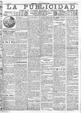 'La publicidad  : diario de avisos noticias y telegramas. Eco fiel de la opinión y verdadero defensor de los intereses morales y materiales de Granada y su provincia' - Año XXXIV Número 9372  - 1914 Febrero 14