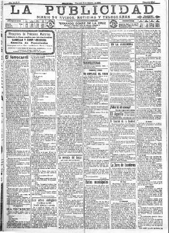 'La publicidad  : diario de avisos noticias y telegramas. Eco fiel de la opinión y verdadero defensor de los intereses morales y materiales de Granada y su provincia' - Año XXXIV Número 9392  - 1914 Marzo 06