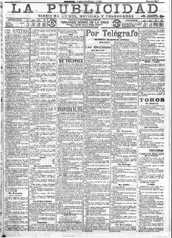 'La publicidad  : diario de avisos noticias y telegramas. Eco fiel de la opinión y verdadero defensor de los intereses morales y materiales de Granada y su provincia' - Año XXXIV Número 9395  - 1914 Marzo 09