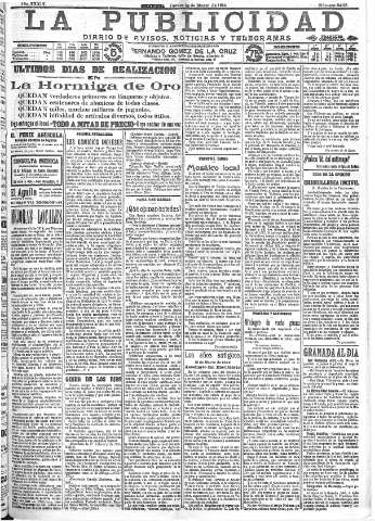'La publicidad  : diario de avisos noticias y telegramas. Eco fiel de la opinión y verdadero defensor de los intereses morales y materiales de Granada y su provincia' - Año XXXIV Número 9405  - 1914 Marzo 19