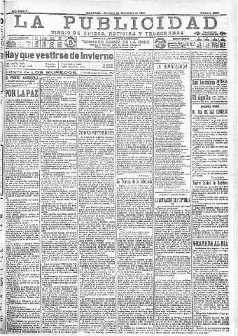 'La publicidad  : diario de avisos noticias y telegramas. Eco fiel de la opinión y verdadero defensor de los intereses morales y materiales de Granada y su provincia' - Año XXXIV Número 9660  - 1914 Diciembre 08