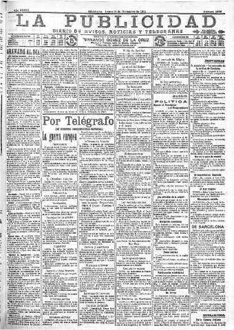 'La publicidad  : diario de avisos noticias y telegramas. Eco fiel de la opinión y verdadero defensor de los intereses morales y materiales de Granada y su provincia' - Año XXXIV Número 9666  - 1914 Diciembre 14