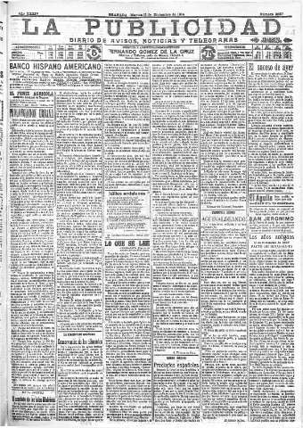 'La publicidad  : diario de avisos noticias y telegramas. Eco fiel de la opinión y verdadero defensor de los intereses morales y materiales de Granada y su provincia' - Año XXXIV Número 9667  - 1914 Diciembre 15