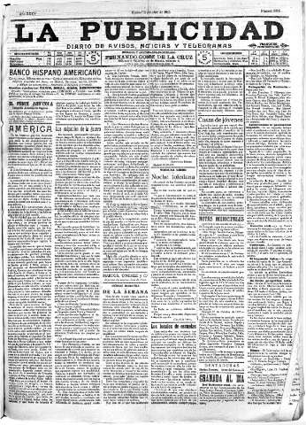 'La publicidad  : diario de avisos noticias y telegramas. Eco fiel de la opinión y verdadero defensor de los intereses morales y materiales de Granada y su provincia' - Año XXXV Número 9905  - 1915 Octubre 12