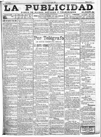 'La publicidad  : diario de avisos noticias y telegramas. Eco fiel de la opinión y verdadero defensor de los intereses morales y materiales de Granada y su provincia' - Año XXXV Número 9918  - 1915 Octubre 25
