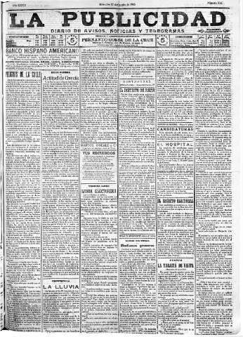 'La publicidad  : diario de avisos noticias y telegramas. Eco fiel de la opinión y verdadero defensor de los intereses morales y materiales de Granada y su provincia' - Año XXXV Número 9920  - 1915 Octubre 27