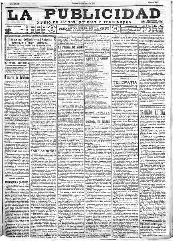 'La publicidad  : diario de avisos noticias y telegramas. Eco fiel de la opinión y verdadero defensor de los intereses morales y materiales de Granada y su provincia' - Año XXXV Número 9922  - 1915 Octubre 29