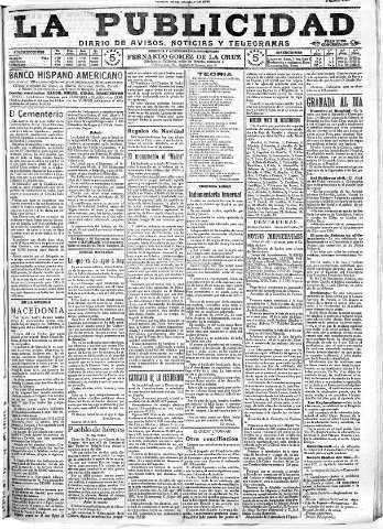 'La publicidad  : diario de avisos noticias y telegramas. Eco fiel de la opinión y verdadero defensor de los intereses morales y materiales de Granada y su provincia' - Año XXXV Número 9923  - 1915 Octubre 30