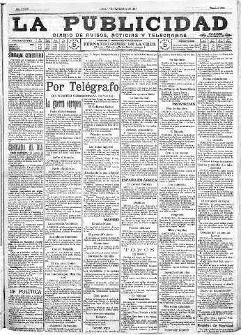 'La publicidad  : diario de avisos noticias y telegramas. Eco fiel de la opinión y verdadero defensor de los intereses morales y materiales de Granada y su provincia' - Año XXXV Número 9925  - 1915 Noviembre 01