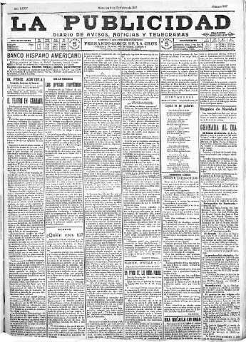 'La publicidad  : diario de avisos noticias y telegramas. Eco fiel de la opinión y verdadero defensor de los intereses morales y materiales de Granada y su provincia' - Año XXXV Número 9927  - 1915 Noviembre 03