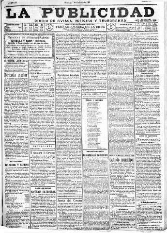'La publicidad  : diario de avisos noticias y telegramas. Eco fiel de la opinión y verdadero defensor de los intereses morales y materiales de Granada y su provincia' - Año XXXV Número 9931  - 1915 Noviembre 07