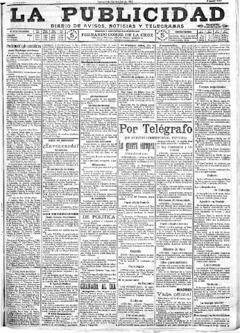 'La publicidad  : diario de avisos noticias y telegramas. Eco fiel de la opinión y verdadero defensor de los intereses morales y materiales de Granada y su provincia' - Año XXXV Número 9932  - 1915 Noviembre 08