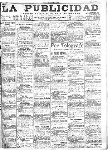 'La publicidad  : diario de avisos noticias y telegramas. Eco fiel de la opinión y verdadero defensor de los intereses morales y materiales de Granada y su provincia' - Año XXXV Número 9939  - 1915 Noviembre 15