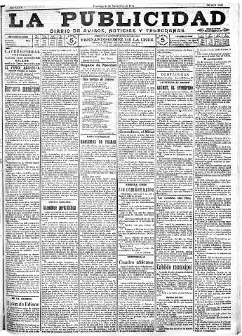 'La publicidad  : diario de avisos noticias y telegramas. Eco fiel de la opinión y verdadero defensor de los intereses morales y materiales de Granada y su provincia' - Año XXXV Número 9945  - 1915 Noviembre 21