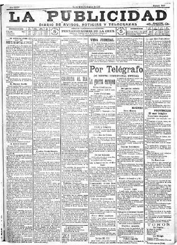 'La publicidad  : diario de avisos noticias y telegramas. Eco fiel de la opinión y verdadero defensor de los intereses morales y materiales de Granada y su provincia' - Año XXXV Número 9946  - 1915 Noviembre 22