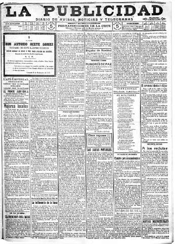 'La publicidad  : diario de avisos noticias y telegramas. Eco fiel de la opinión y verdadero defensor de los intereses morales y materiales de Granada y su provincia' - Año XXXV Número 9948  - 1915 Noviembre 25