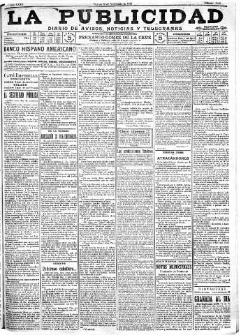'La publicidad  : diario de avisos noticias y telegramas. Eco fiel de la opinión y verdadero defensor de los intereses morales y materiales de Granada y su provincia' - Año XXXV Número 9949  - 1915 Noviembre 26