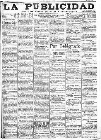 'La publicidad  : diario de avisos noticias y telegramas. Eco fiel de la opinión y verdadero defensor de los intereses morales y materiales de Granada y su provincia' - Año XXXV Número 9952  - 1915 Noviembre 29