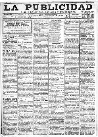 'La publicidad  : diario de avisos noticias y telegramas. Eco fiel de la opinión y verdadero defensor de los intereses morales y materiales de Granada y su provincia' - Año XXXV Número 9961  - 1915 Diciembre 08