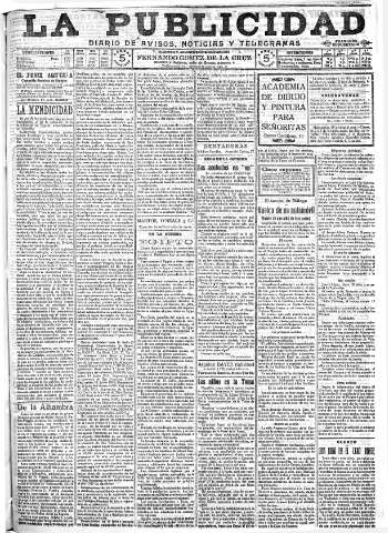 'La publicidad  : diario de avisos noticias y telegramas. Eco fiel de la opinión y verdadero defensor de los intereses morales y materiales de Granada y su provincia' - Año XXXV Número 9981  - 1915 Diciembre 29