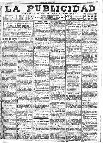 'La publicidad  : diario de avisos noticias y telegramas. Eco fiel de la opinión y verdadero defensor de los intereses morales y materiales de Granada y su provincia' - Año XXXVI Número 10066  - 1916 Marzo 24