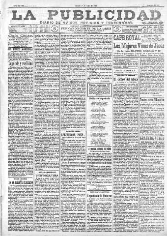 'La publicidad  : diario de avisos noticias y telegramas. Eco fiel de la opinión y verdadero defensor de los intereses morales y materiales de Granada y su provincia' - Año XXXVI Número 10162  - 1916 Julio 01