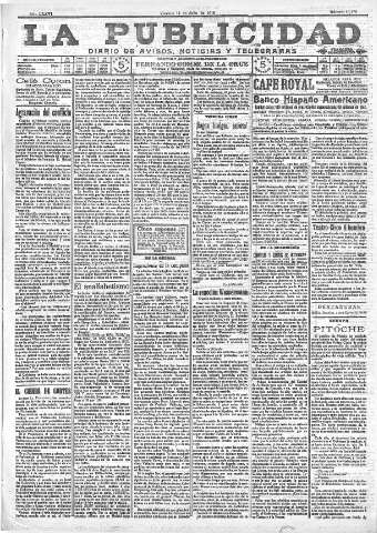'La publicidad  : diario de avisos noticias y telegramas. Eco fiel de la opinión y verdadero defensor de los intereses morales y materiales de Granada y su provincia' - Año XXXVI Número 10175  - 1916 Julio 14