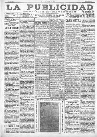 'La publicidad  : diario de avisos noticias y telegramas. Eco fiel de la opinión y verdadero defensor de los intereses morales y materiales de Granada y su provincia' - Año XXXVI Número 10181  - 1916 Julio 20