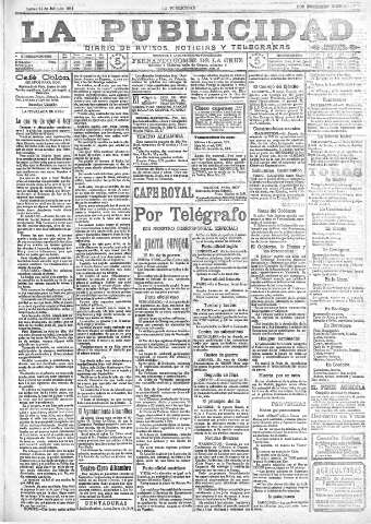 'La publicidad  : diario de avisos noticias y telegramas. Eco fiel de la opinión y verdadero defensor de los intereses morales y materiales de Granada y su provincia' - Año XXXVI Número 10185  - 1916 Julio 24