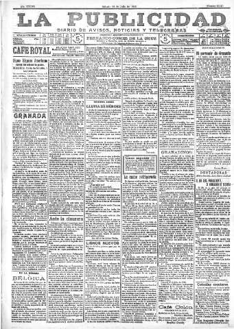 'La publicidad  : diario de avisos noticias y telegramas. Eco fiel de la opinión y verdadero defensor de los intereses morales y materiales de Granada y su provincia' - Año XXXVI Número 10190  - 1916 Julio 29