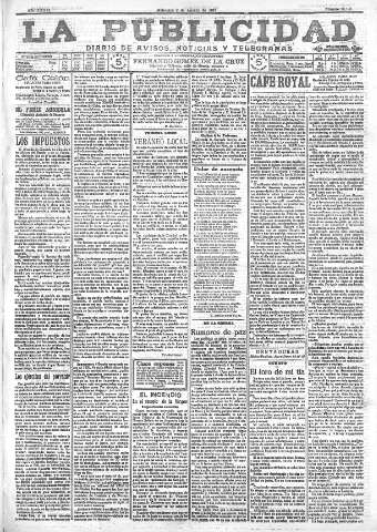 'La publicidad  : diario de avisos noticias y telegramas. Eco fiel de la opinión y verdadero defensor de los intereses morales y materiales de Granada y su provincia' - Año XXXVI Número 10193  - 1916 Agosto 02