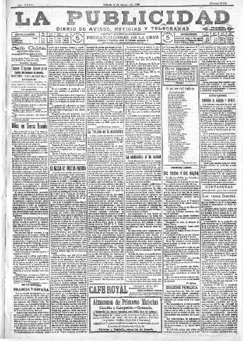 'La publicidad  : diario de avisos noticias y telegramas. Eco fiel de la opinión y verdadero defensor de los intereses morales y materiales de Granada y su provincia' - Año XXXVI Número 10196  - 1916 Agosto 05