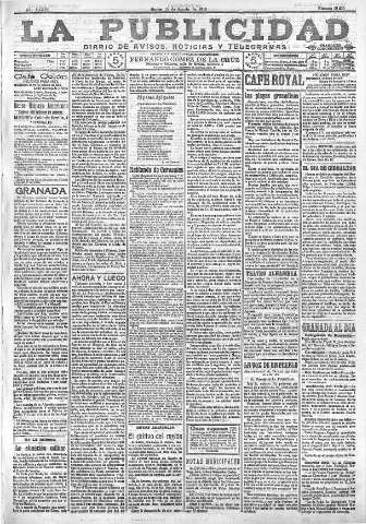 'La publicidad  : diario de avisos noticias y telegramas. Eco fiel de la opinión y verdadero defensor de los intereses morales y materiales de Granada y su provincia' - Año XXXVI Número 10206  - 1916 Agosto 15
