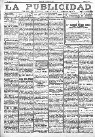 'La publicidad  : diario de avisos noticias y telegramas. Eco fiel de la opinión y verdadero defensor de los intereses morales y materiales de Granada y su provincia' - Año XXXVI Número 10216  - 1916 Agosto 25