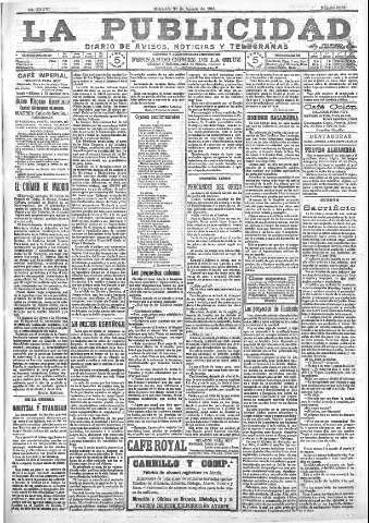 'La publicidad  : diario de avisos noticias y telegramas. Eco fiel de la opinión y verdadero defensor de los intereses morales y materiales de Granada y su provincia' - Año XXXVI Número 10221  - 1916 Agosto 30