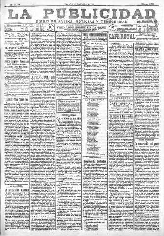 'La publicidad  : diario de avisos noticias y telegramas. Eco fiel de la opinión y verdadero defensor de los intereses morales y materiales de Granada y su provincia' - Año XXXVI Número 10223  - 1916 Septiembre 01