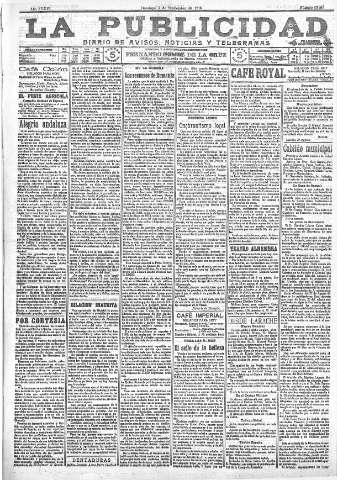 'La publicidad  : diario de avisos noticias y telegramas. Eco fiel de la opinión y verdadero defensor de los intereses morales y materiales de Granada y su provincia' - Año XXXVI Número 10225  - 1916 Septiembre 03