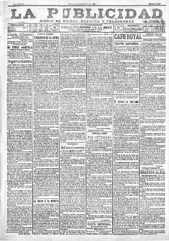 'La publicidad  : diario de avisos noticias y telegramas. Eco fiel de la opinión y verdadero defensor de los intereses morales y materiales de Granada y su provincia' - Año XXXVI Número 10227  - 1916 Septiembre 05