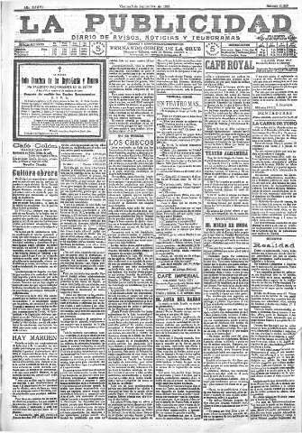 'La publicidad  : diario de avisos noticias y telegramas. Eco fiel de la opinión y verdadero defensor de los intereses morales y materiales de Granada y su provincia' - Año XXXVI Número 10230  - 1916 Septiembre 08