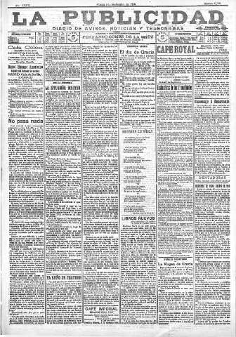 'La publicidad  : diario de avisos noticias y telegramas. Eco fiel de la opinión y verdadero defensor de los intereses morales y materiales de Granada y su provincia' - Año XXXVI Número 10231  - 1916 Septiembre 09