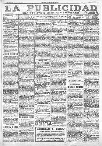 'La publicidad  : diario de avisos noticias y telegramas. Eco fiel de la opinión y verdadero defensor de los intereses morales y materiales de Granada y su provincia' - Año XXXVI Número 10234  - 1916 Septiembre 12