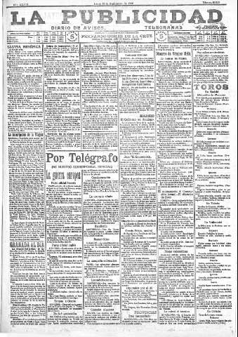 'La publicidad  : diario de avisos noticias y telegramas. Eco fiel de la opinión y verdadero defensor de los intereses morales y materiales de Granada y su provincia' - Año XXXVI Número 10240  - 1916 Septiembre 18