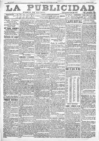 'La publicidad  : diario de avisos noticias y telegramas. Eco fiel de la opinión y verdadero defensor de los intereses morales y materiales de Granada y su provincia' - Año XXXVI Número 10245  - 1916 Septiembre 23