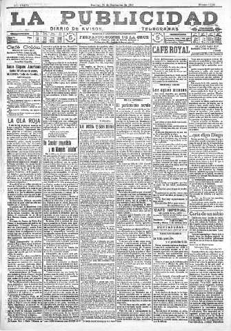 'La publicidad  : diario de avisos noticias y telegramas. Eco fiel de la opinión y verdadero defensor de los intereses morales y materiales de Granada y su provincia' - Año XXXVI Número 10246  - 1916 Septiembre 24