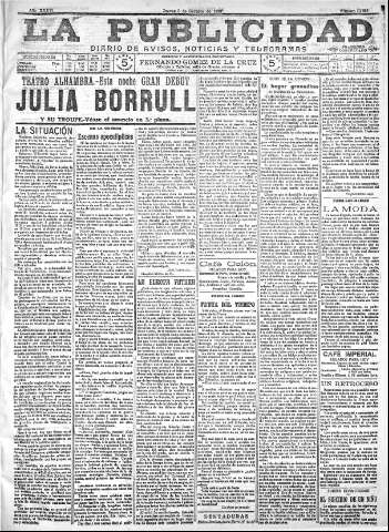 'La publicidad  : diario de avisos noticias y telegramas. Eco fiel de la opinión y verdadero defensor de los intereses morales y materiales de Granada y su provincia' - Año XXXVI Número 10256  - 1916 Octubre 05