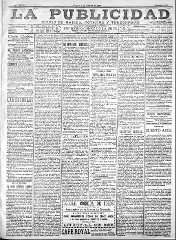 'La publicidad  : diario de avisos noticias y telegramas. Eco fiel de la opinión y verdadero defensor de los intereses morales y materiales de Granada y su provincia' - Año XXXVI Número 10257  - 1916 Octubre 06