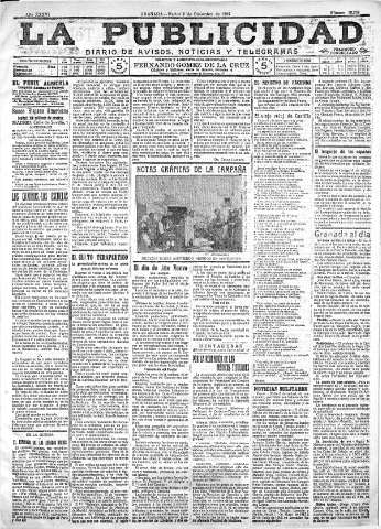 'La publicidad  : diario de avisos noticias y telegramas. Eco fiel de la opinión y verdadero defensor de los intereses morales y materiales de Granada y su provincia' - Año XXXVII Número 10332  - 1917 Enero 02