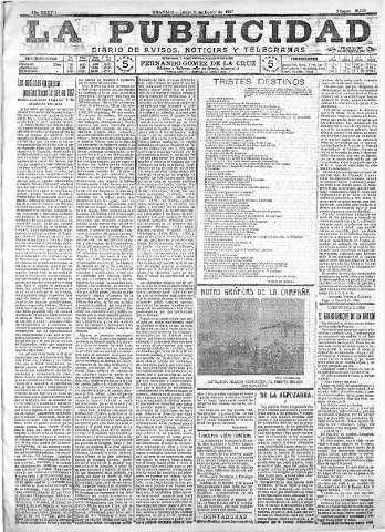'La publicidad  : diario de avisos noticias y telegramas. Eco fiel de la opinión y verdadero defensor de los intereses morales y materiales de Granada y su provincia' - Año XXXVII Número 10339  - 1917 Enero 08