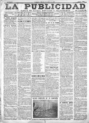'La publicidad  : diario de avisos noticias y telegramas. Eco fiel de la opinión y verdadero defensor de los intereses morales y materiales de Granada y su provincia' - Año XXXVII Número 10341  - 1917 Enero 10